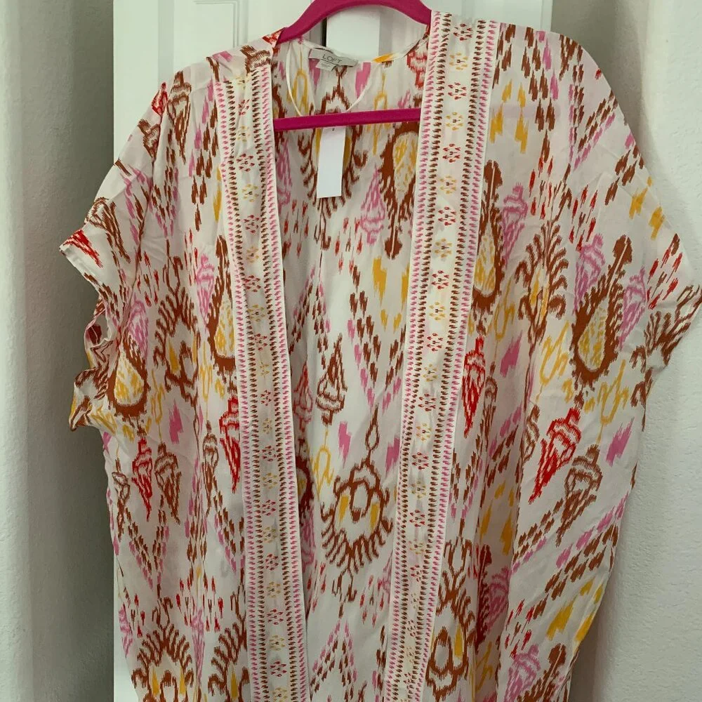 NWT LOFT Colorful Ikat Kimono Bohemian Modal Topper - XS/S - Picture 2 of 4